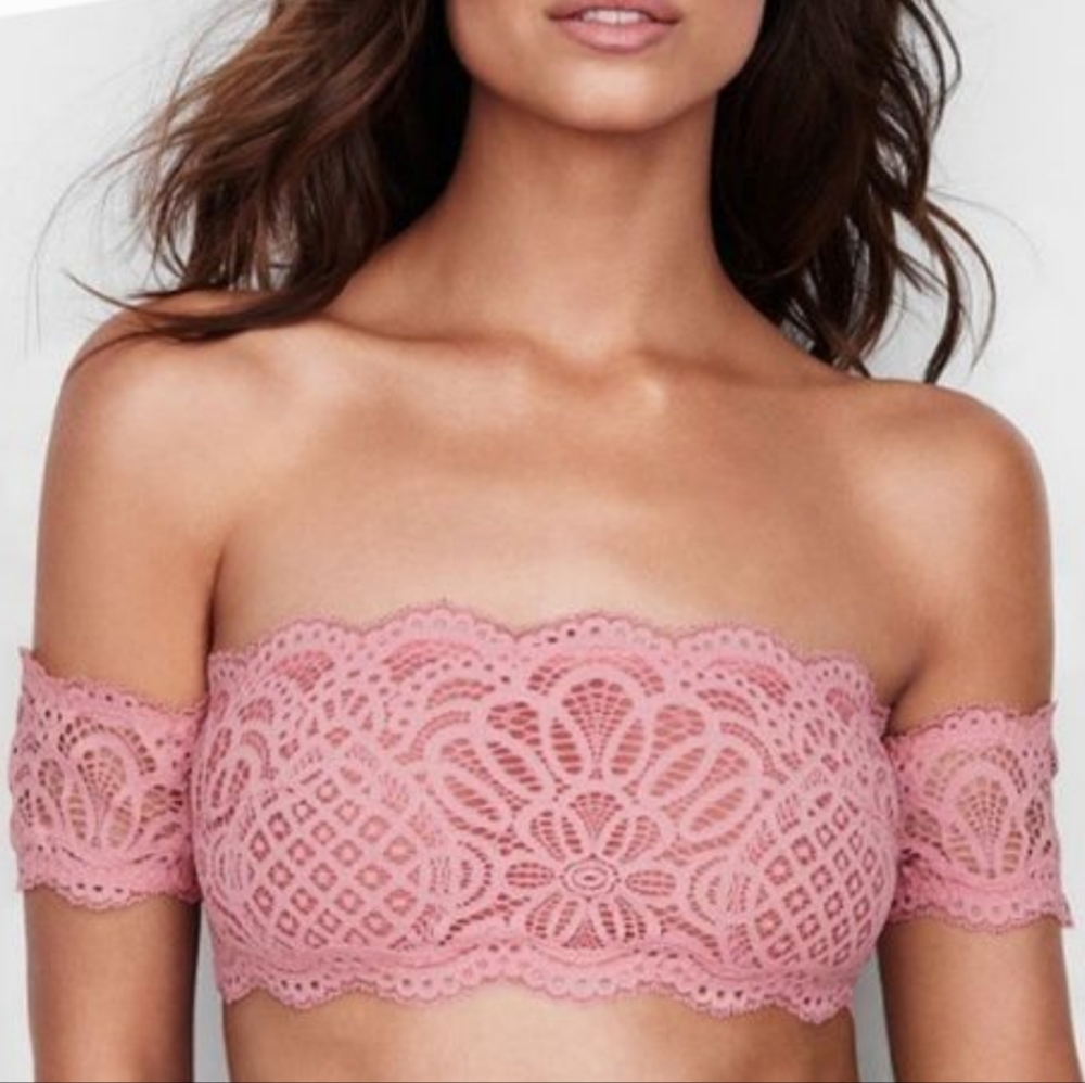 Pink Angels Bandeau Bralette, Small, Victoria's Secret, Lacey Festival Top